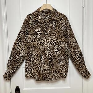 Notations Leopard Print Button-Up Shirt Womens XL Classic City Maximalist Preppy
